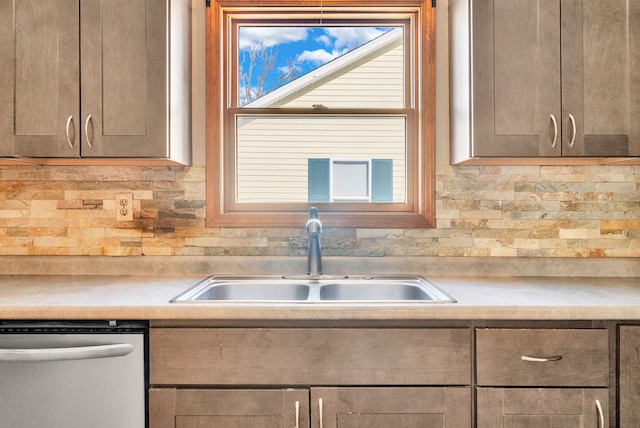 kitchen featuring sink, stainless steel dishwasher, and decorative backsplash