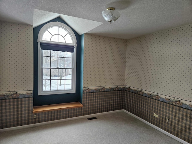 spare room with carpet floors and a textured ceiling