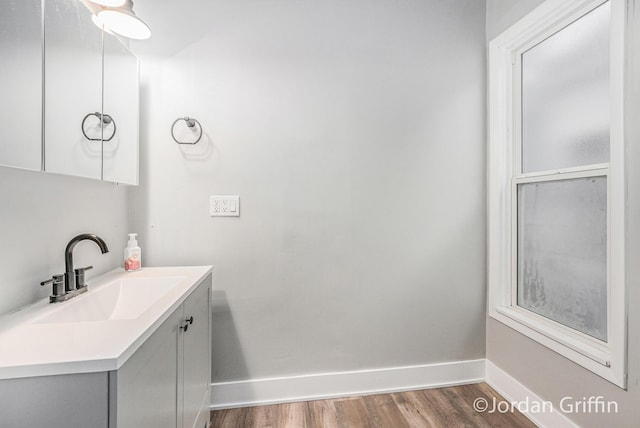 bathroom featuring vanity and wood-type flooring