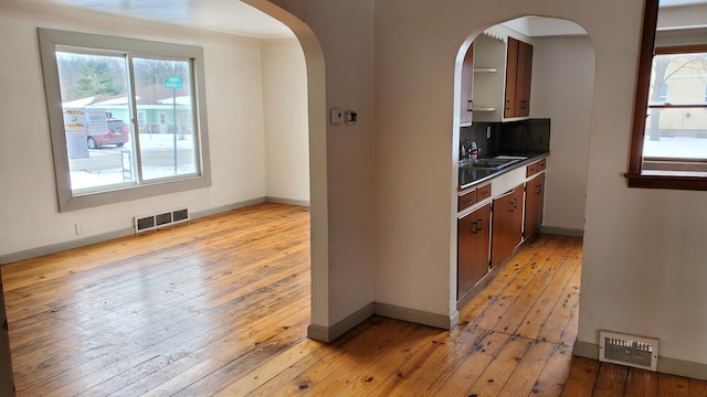 kitchen featuring sink, light hardwood / wood-style flooring, and a healthy amount of sunlight