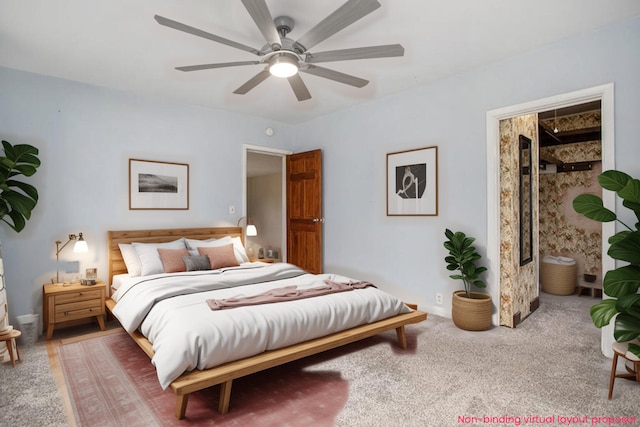 bedroom featuring ceiling fan and carpet flooring