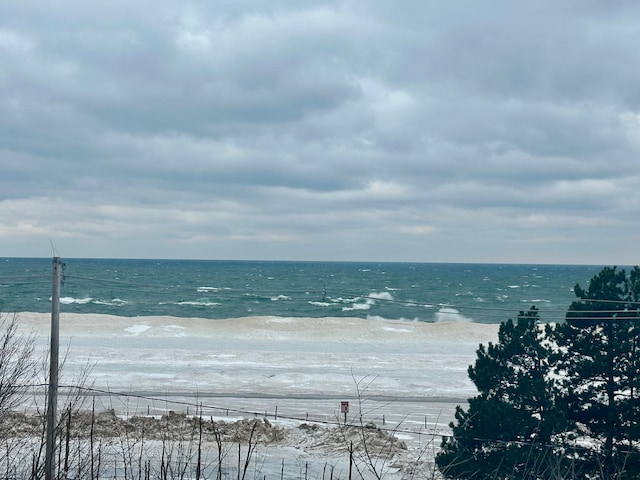 view of water feature with a view of the beach