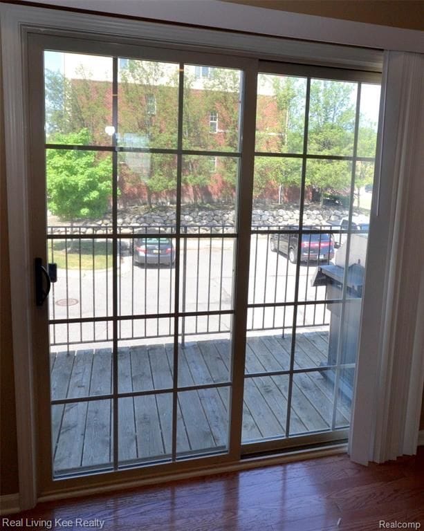 entryway with wood-type flooring