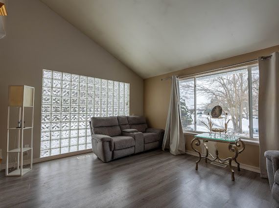 living area featuring high vaulted ceiling, plenty of natural light, and wood finished floors