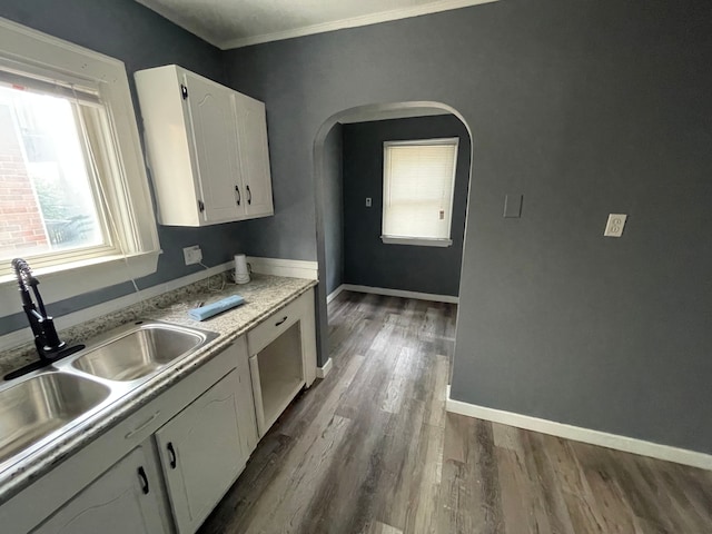 kitchen featuring white cabinetry, dark wood-type flooring, and sink