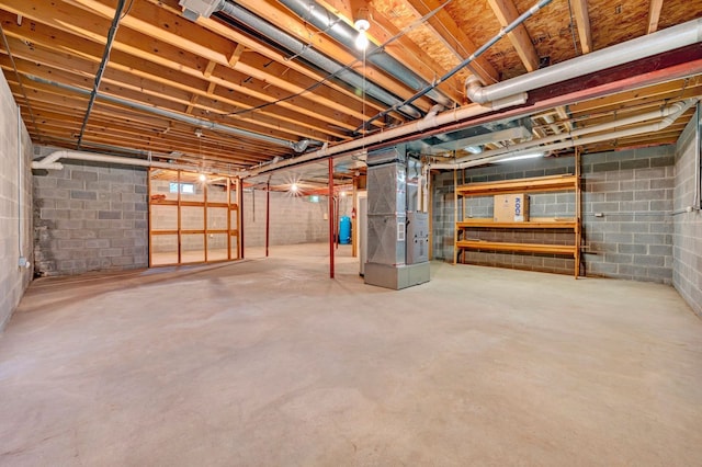 basement with heating unit