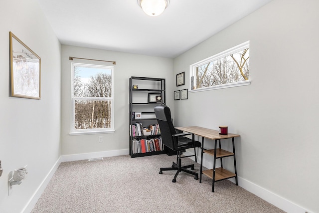 carpeted office with plenty of natural light