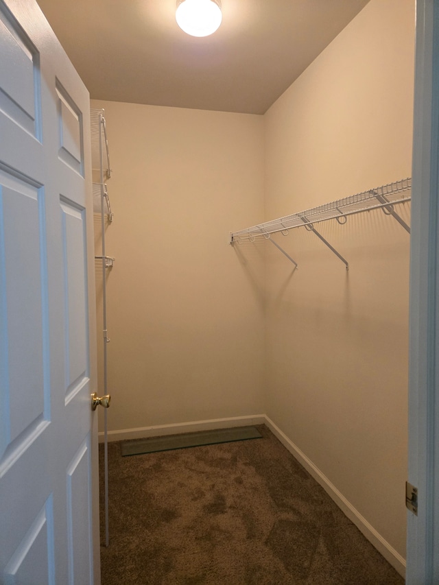 spacious closet with dark colored carpet