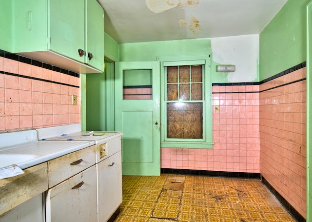 kitchen with tile walls