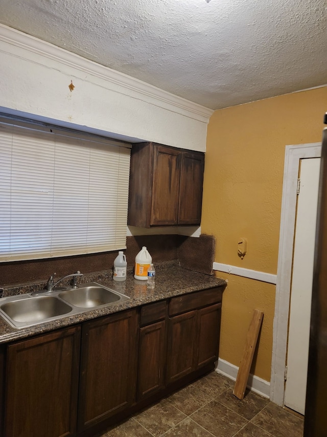 kitchen featuring sink, dark brown cabinets, and a textured ceiling