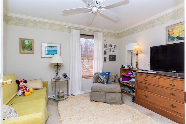 bedroom with crown molding and ceiling fan