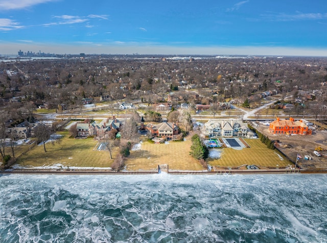 bird's eye view featuring a water view