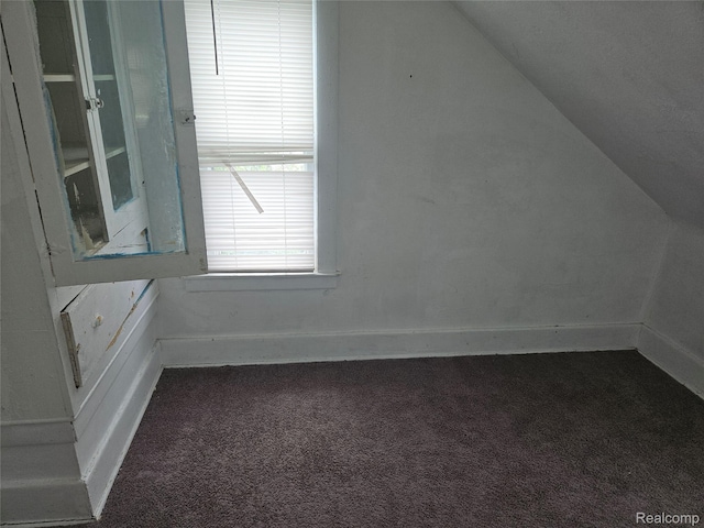 65 Portage St, Highland Park, MI 48203 - bonus room with dark colored carpet, lofted ceiling, and baseboards