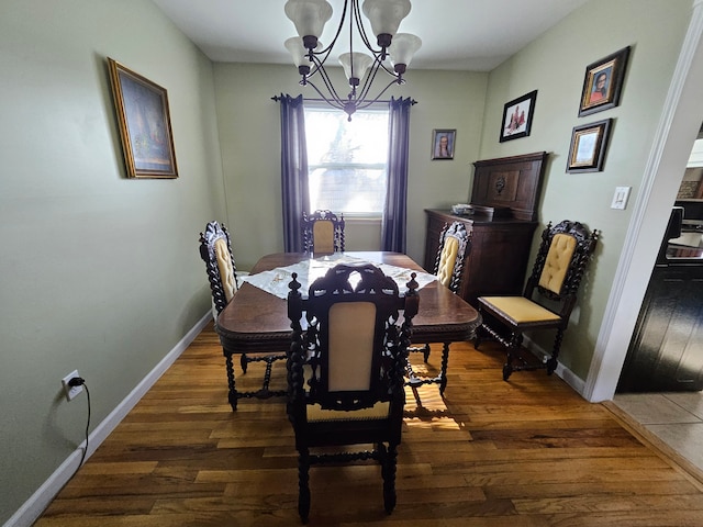 dining area featuring dark hardwood / wood-style flooring and a notable chandelier