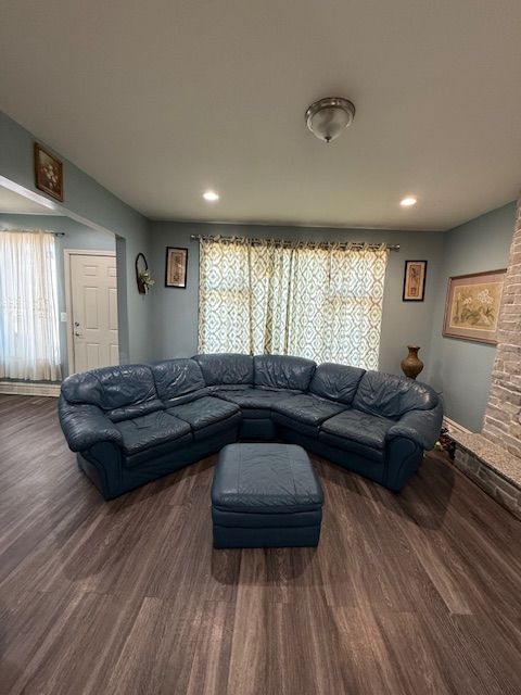 living room with dark hardwood / wood-style floors