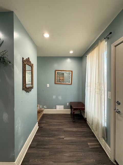 hall featuring dark wood-type flooring