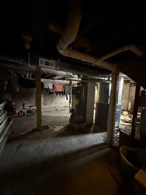 basement with water heater