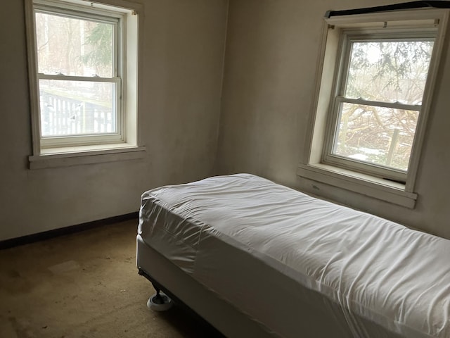 carpeted bedroom with multiple windows and baseboards