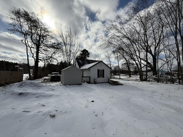 view of snow covered property