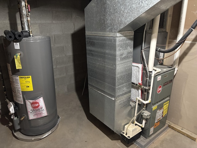 utilities featuring heating unit and gas water heater