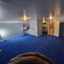 interior space featuring dark colored carpet