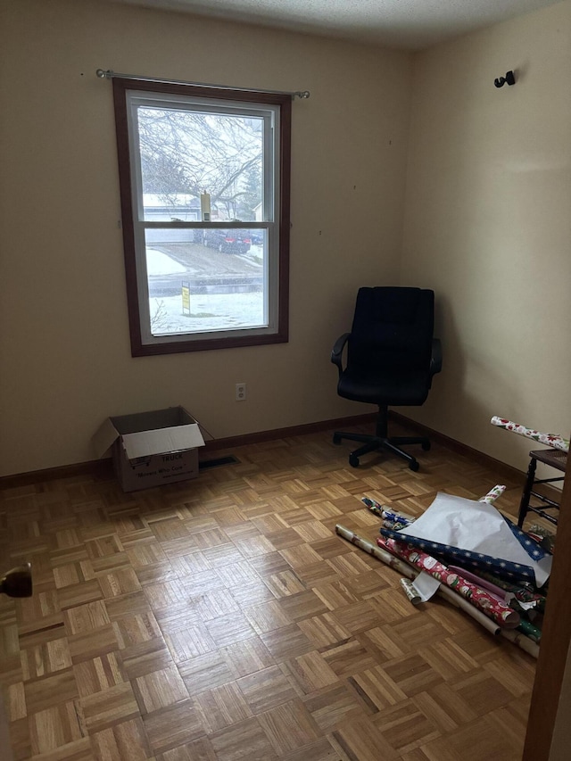 interior space with light parquet flooring