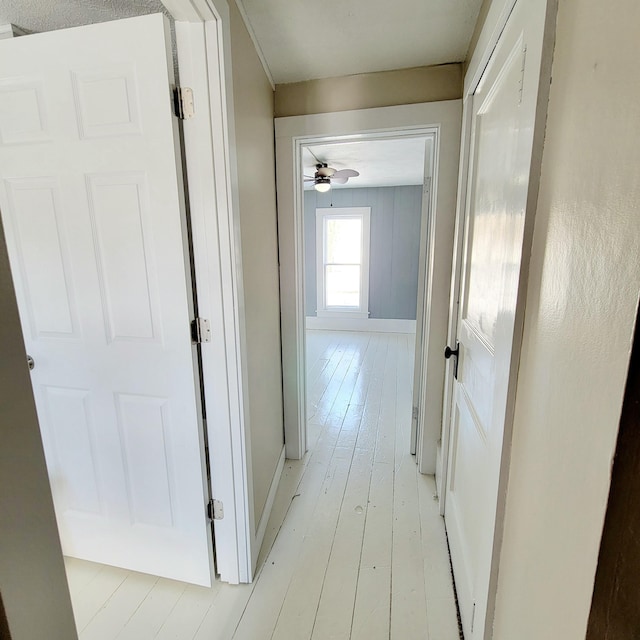 hallway with light hardwood / wood-style flooring