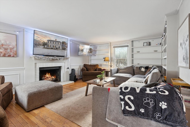 living room featuring a fireplace and light hardwood / wood-style floors