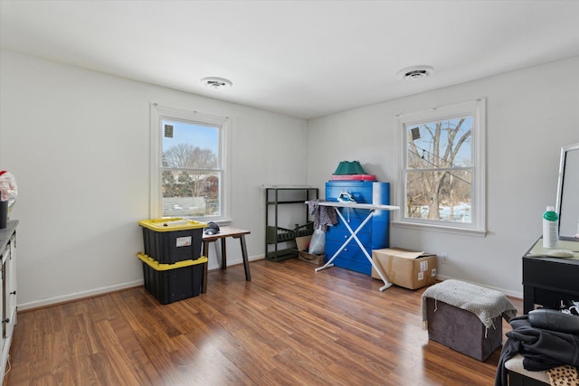 miscellaneous room with dark wood-type flooring and a healthy amount of sunlight