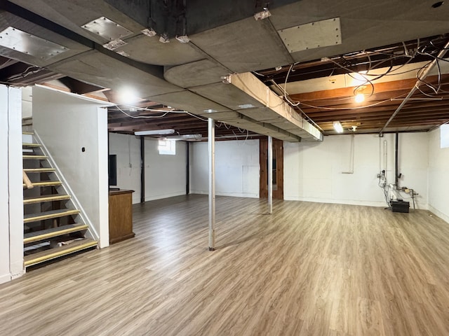 basement featuring wood-type flooring