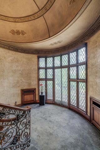 unfurnished living room with crown molding and carpet