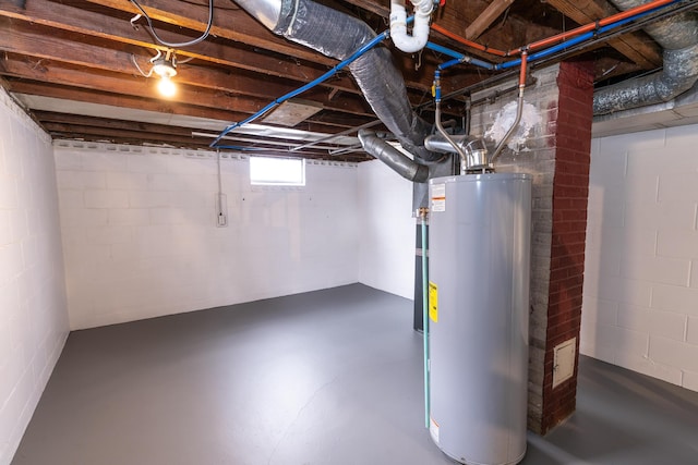 basement featuring water heater