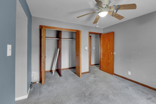 22810 E 13 Mile Rd, Saint Clair Shores, MI 48082 - unfurnished bedroom featuring baseboards, carpet flooring, a closet, and a ceiling fan