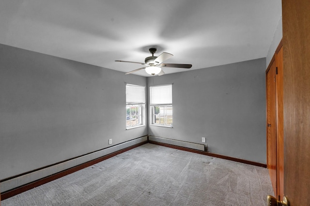 22810 E 13 Mile Rd, Saint Clair Shores, MI 48082 - spare room featuring carpet flooring, a ceiling fan, baseboards, and a baseboard radiator