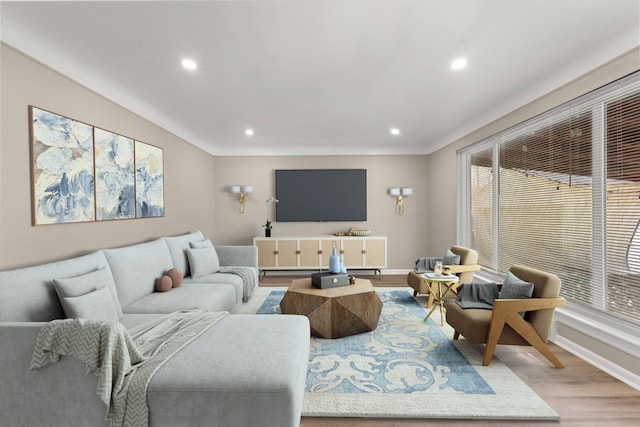 living room with light wood-type flooring