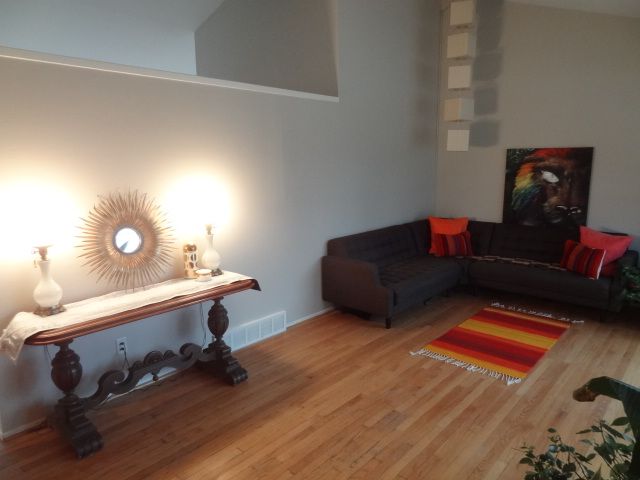 living room with hardwood / wood-style flooring