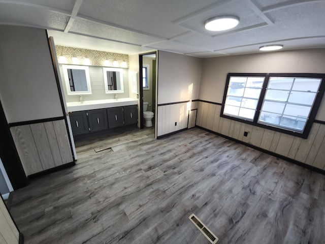 unfurnished room with sink and light wood-type flooring