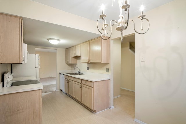 26889 Farmbrook Villa Dr, Southfield, MI 48034 - kitchen with stove, light brown cabinetry, and light wood-type flooring