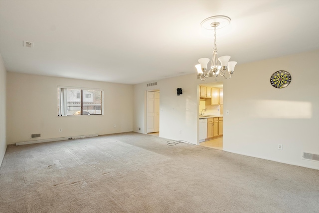 26889 Farmbrook Villa Dr, Southfield, MI 48034 - unfurnished living room featuring a chandelier and light carpet