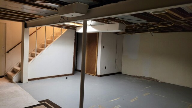 finished basement with stairway