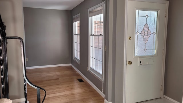 entryway with light wood-type flooring and a wealth of natural light