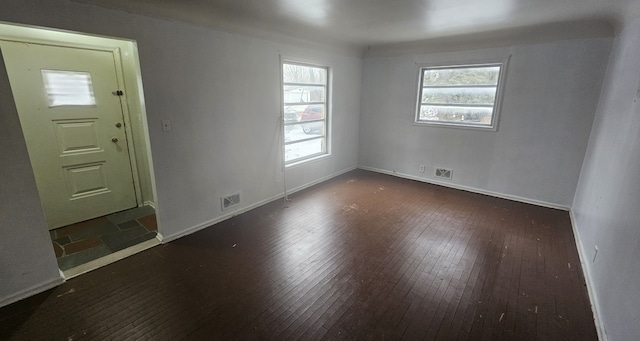 entrance foyer featuring a healthy amount of sunlight and dark hardwood / wood-style flooring