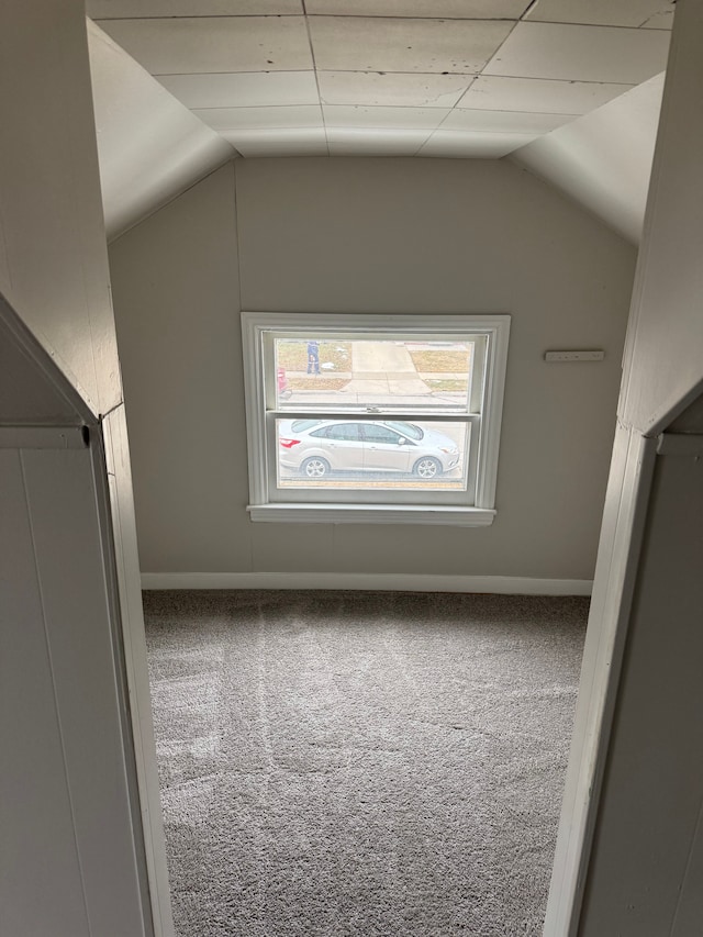 bonus room with lofted ceiling and carpet