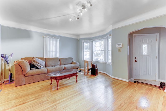 living room with light hardwood / wood-style floors