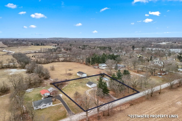 aerial view featuring a rural view