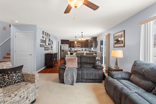 living room featuring ceiling fan