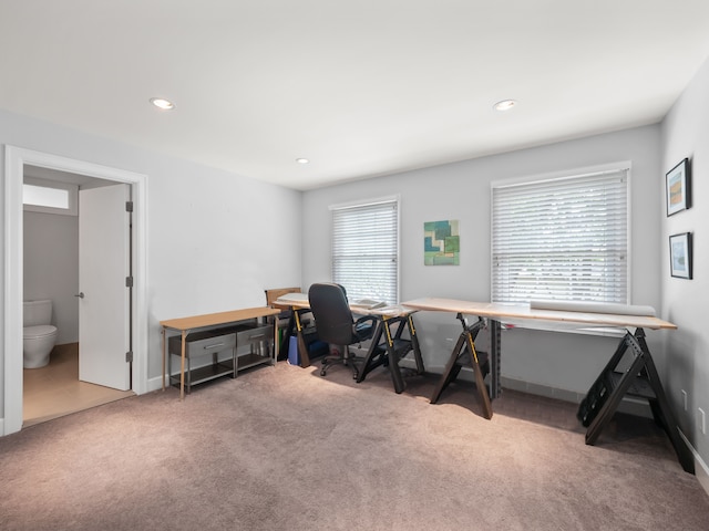 view of carpeted home office