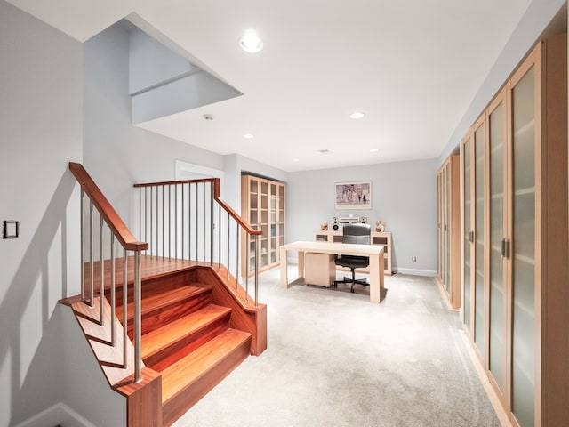 view of carpeted home office