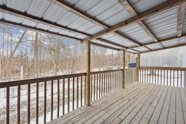 view of snow covered deck