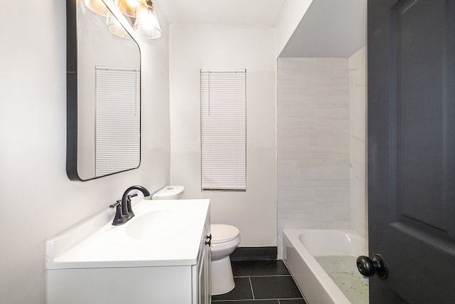 full bath featuring tile patterned flooring, vanity, and toilet